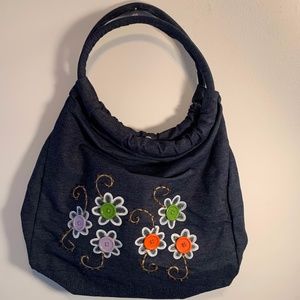 Light Denim Pocketbook with Button Flowers
